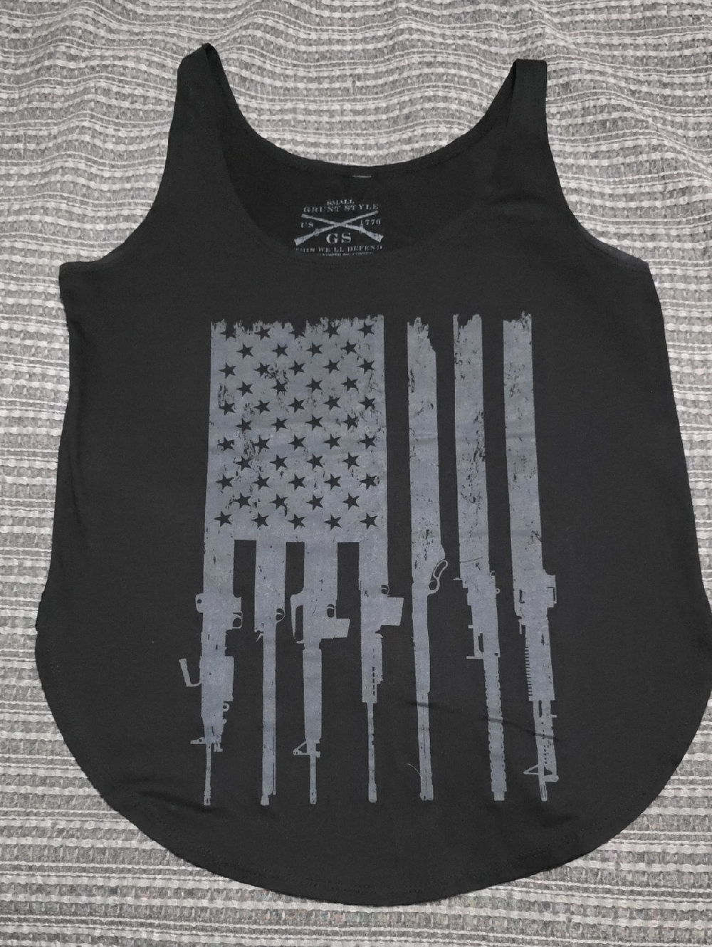 Grunt Style Black Tank with Grey Rifle Flag Graphic